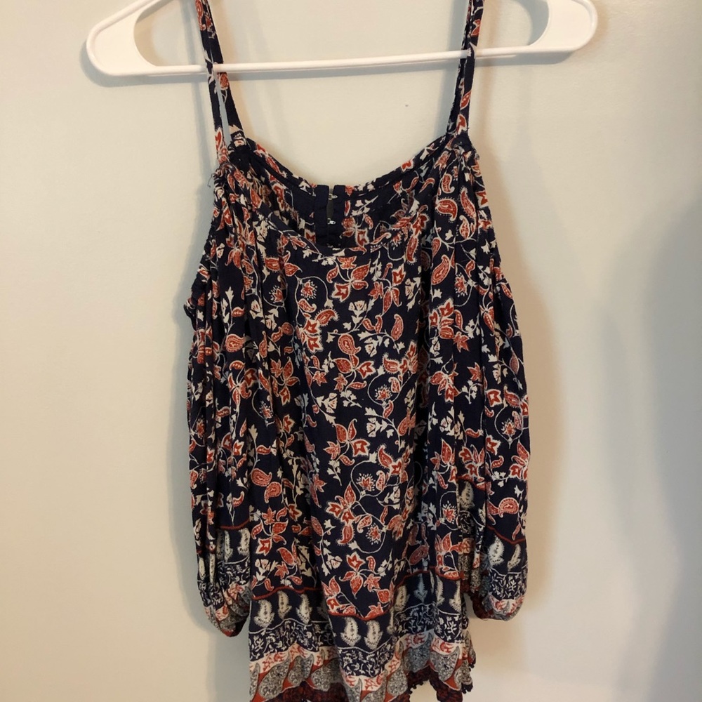 Off shoulder navy and red